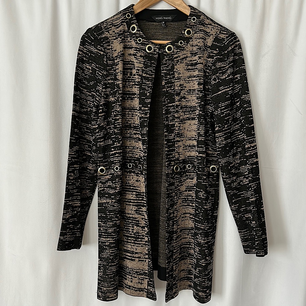 Ming Wang Brown/Black Open Front Cardigan Sweater Shirt Top **Size M** 🌺🌺 - Picture 1 of 4